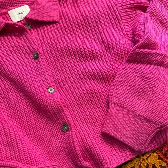 Aritzia Wilfred Next Door Vital Pink Ribbed Wool Cropped Cardigan Sweater - Picture 10 of 11